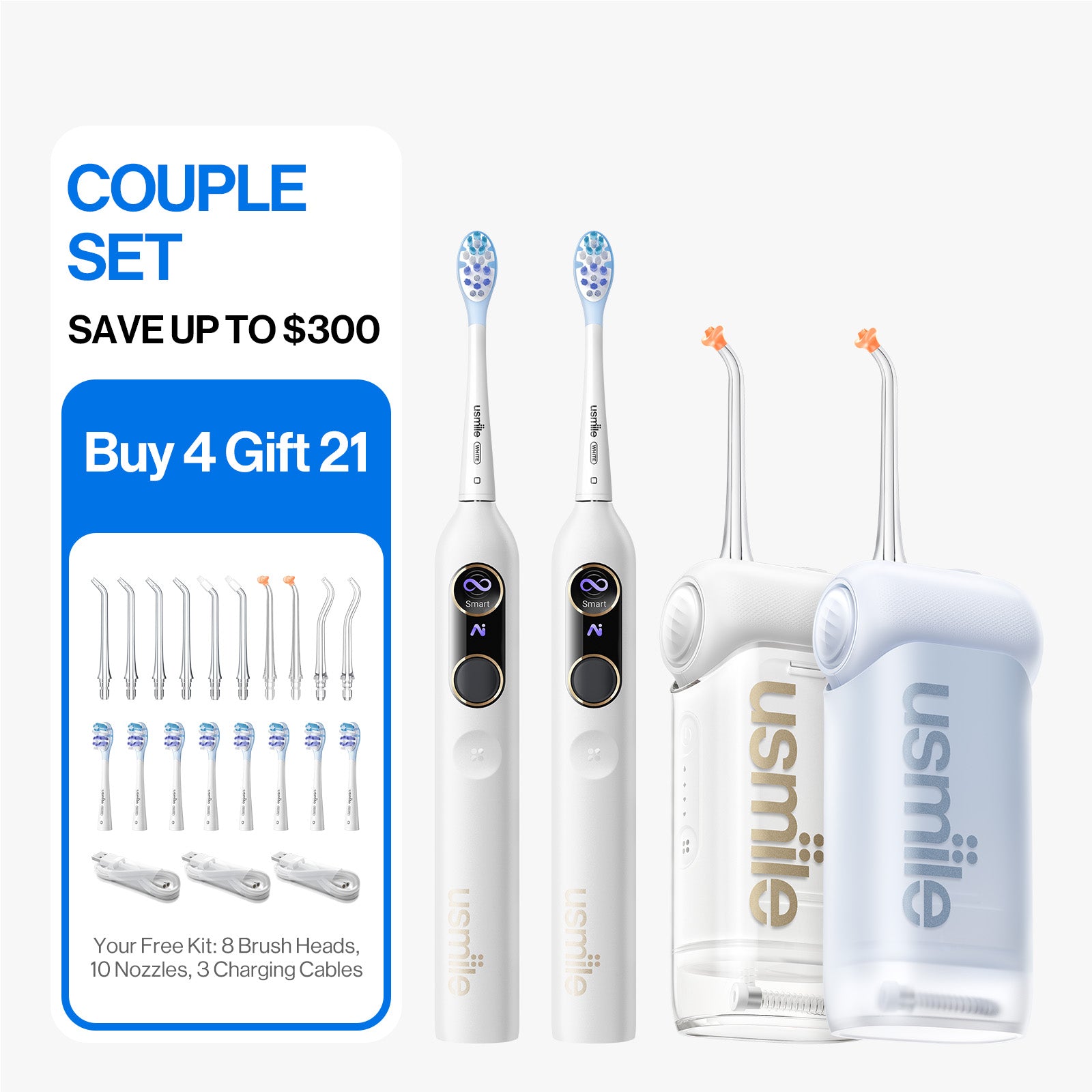 usmile Couple Sets Electric Toothbrush & Water Flosser +Bonus Accessories!