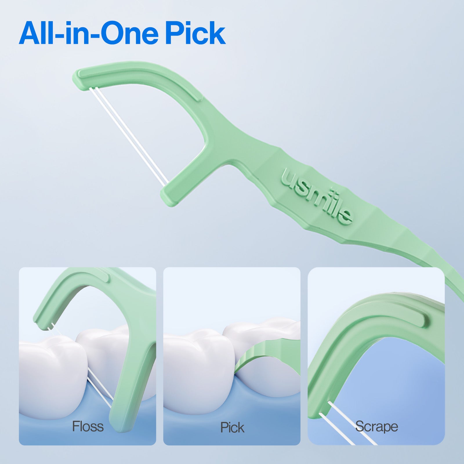 usmile Dental Floss Picks Twin-Line for Deep Cleaning