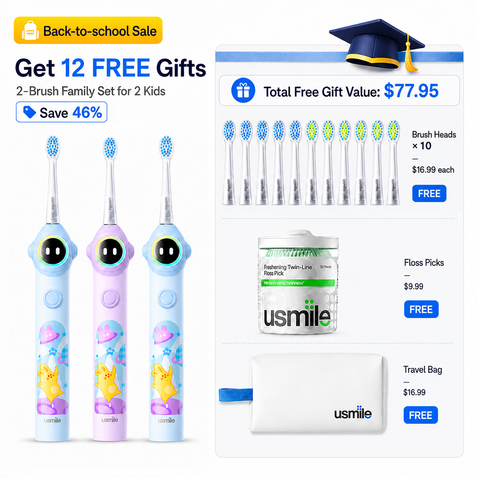 usmile Q30 Kids Electric Toothbrush Trio Pack