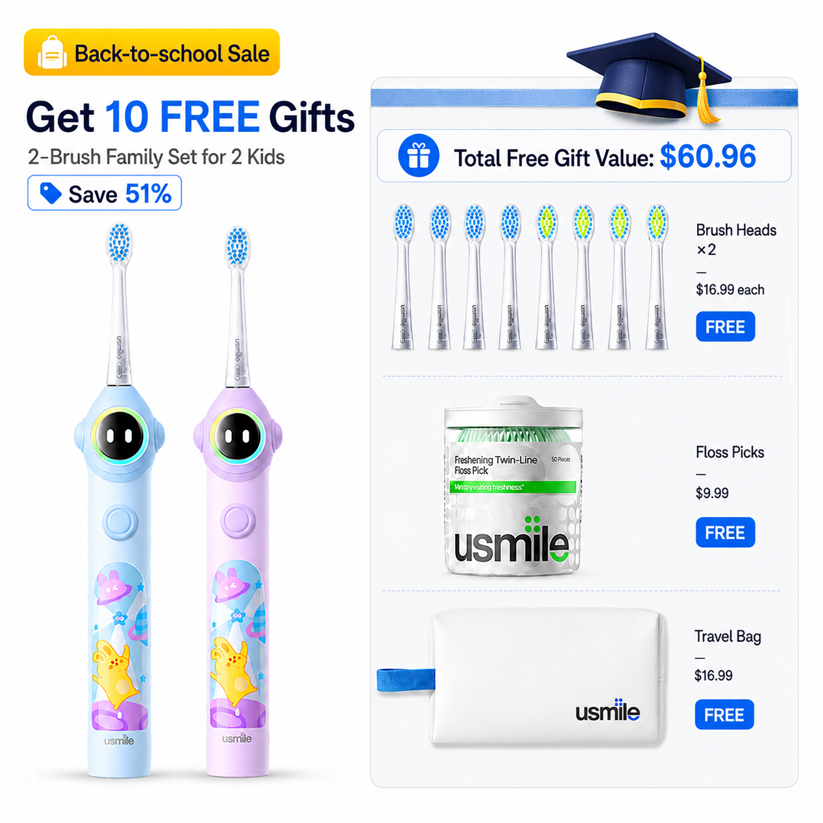 usmile Q30 Kids Electric Toothbrush Duo Pack