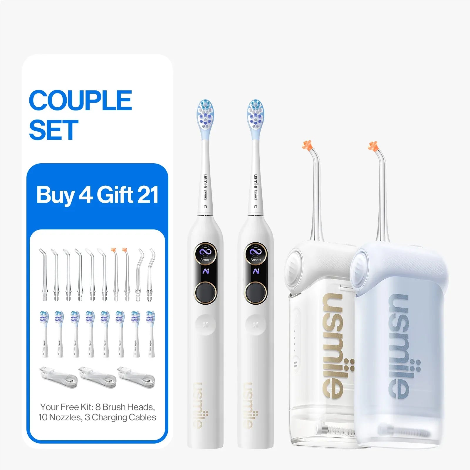 usmile Couple Sets Electric Toothbrush & Water Flosser +Bonus Accessories!